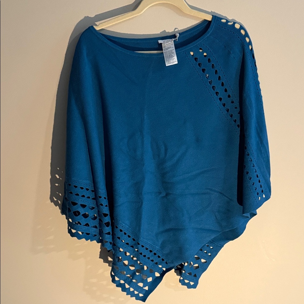 Chico's Teal Knit Poncho with Eyelet Detail